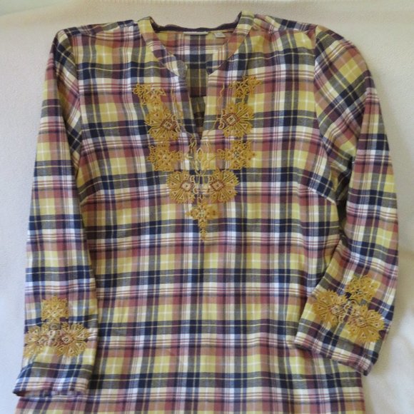 Lori Goldstein Plaid Flannel Tunic with Embroidery - Size 18W